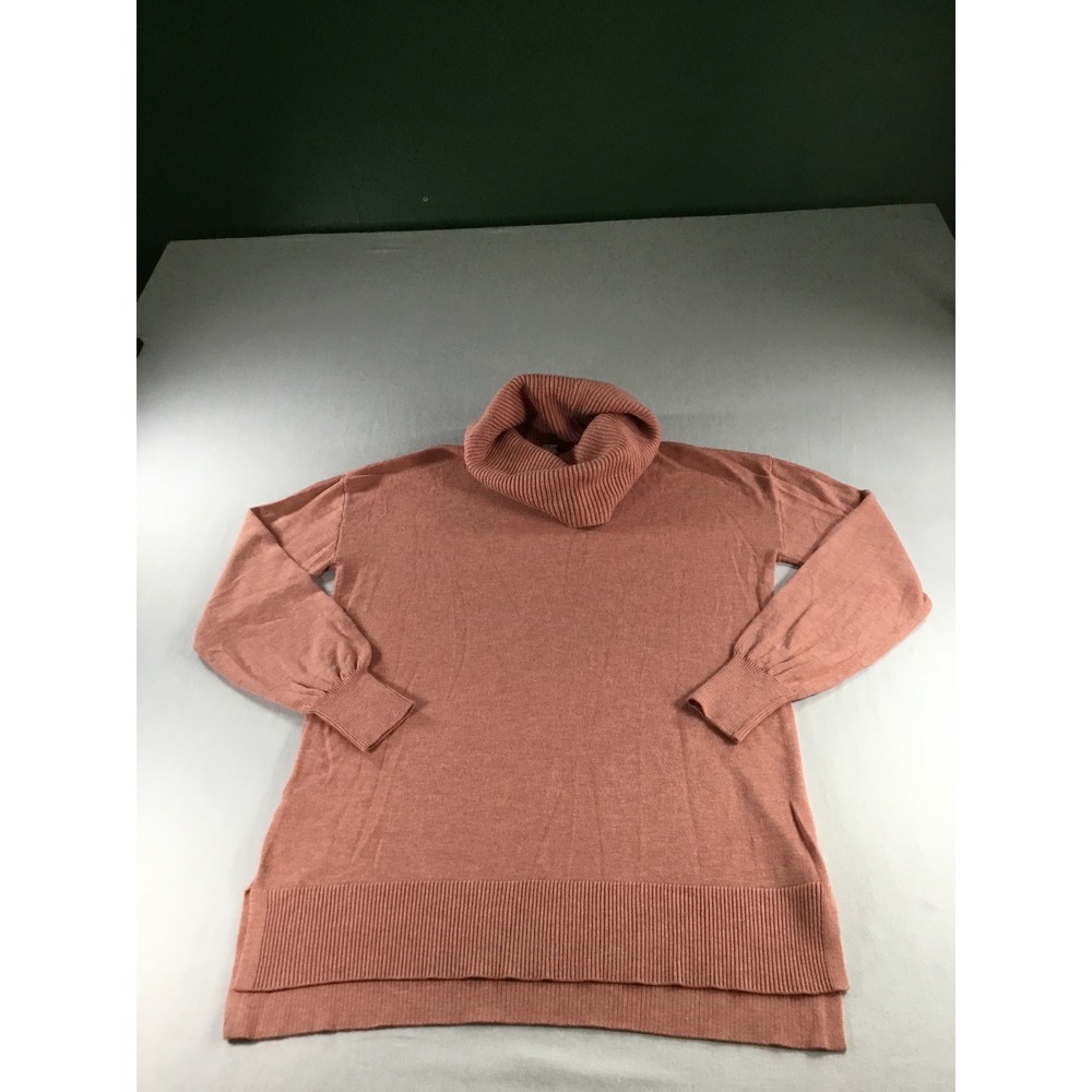 Loft Size S Womens Cowl Neck Tunic Sweater Dusty Pink Fine Gauge Ribbed Knit